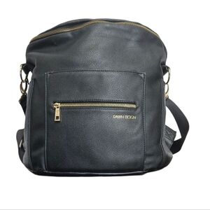 Fawn Design Black Diaper Bag Backpack Crossbody Vegan Leather Functional